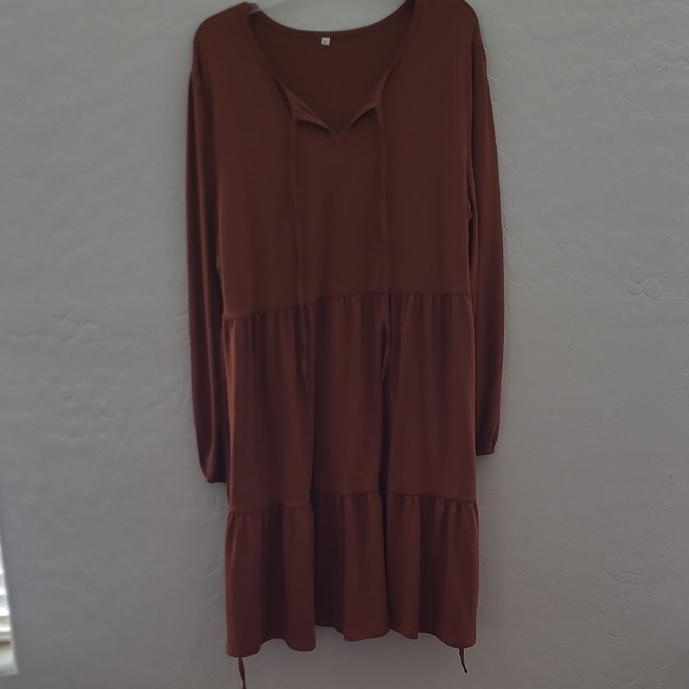 Elegant Brown Long Sleeve Dress